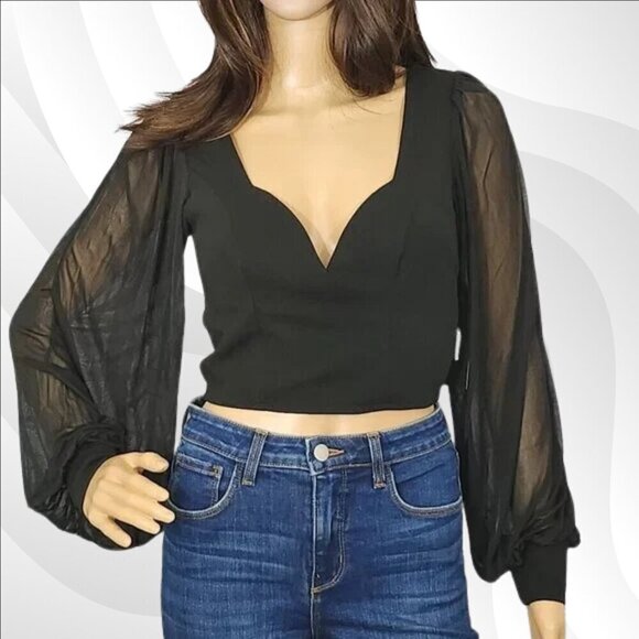 2/$30 Lulus Say It Again Black Tie-Back Long Sleeve Crop Top Size XS - Picture 3 of 8